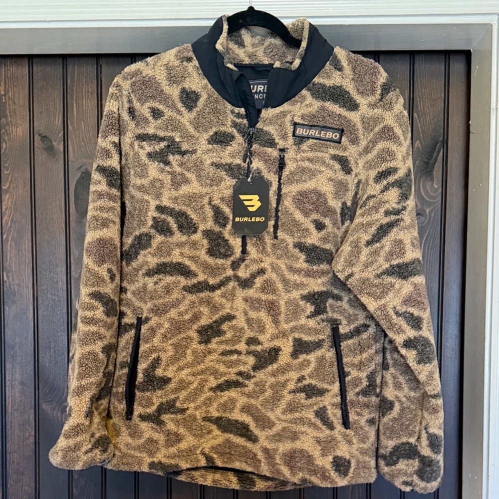 New! BURLEBO Sherpa Quarter-Zip Pullover Color: Rocky Mountain Camo-Men’s size S